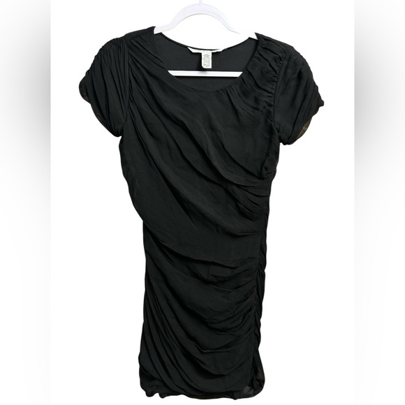 Diane Von Furstenberg Black Silk Ruched Mini Dress